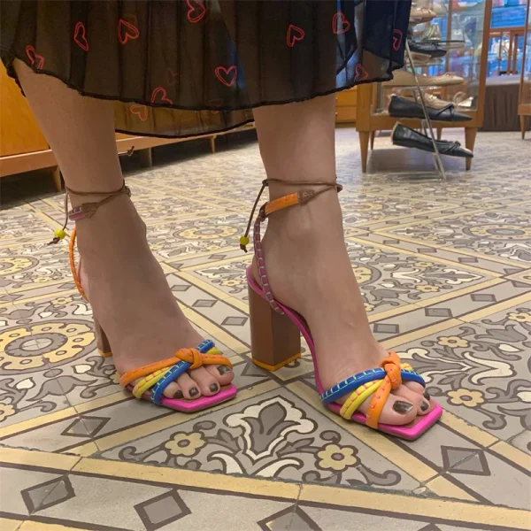 Luxury Blocking Designer Twist Woven Thick With High Heel Sandals