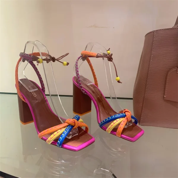 Luxury Blocking Designer Twist Woven Thick With High Heel Sandals - Image 11
