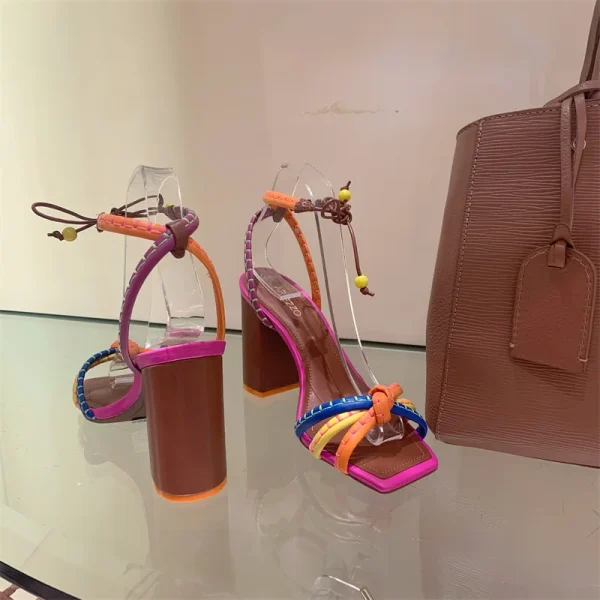 Luxury Blocking Designer Twist Woven Thick With High Heel Sandals - Image 12