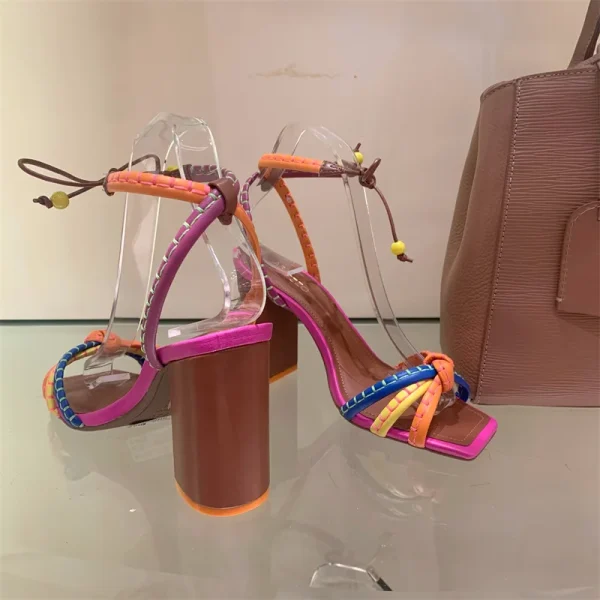 Luxury Blocking Designer Twist Woven Thick With High Heel Sandals - Image 7