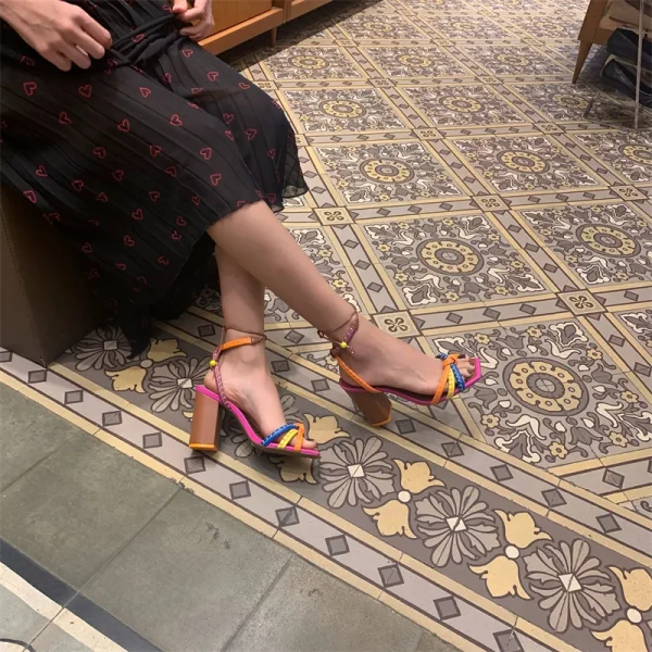 Luxury Blocking Designer Twist Woven Thick With High Heel Sandals - Image 3