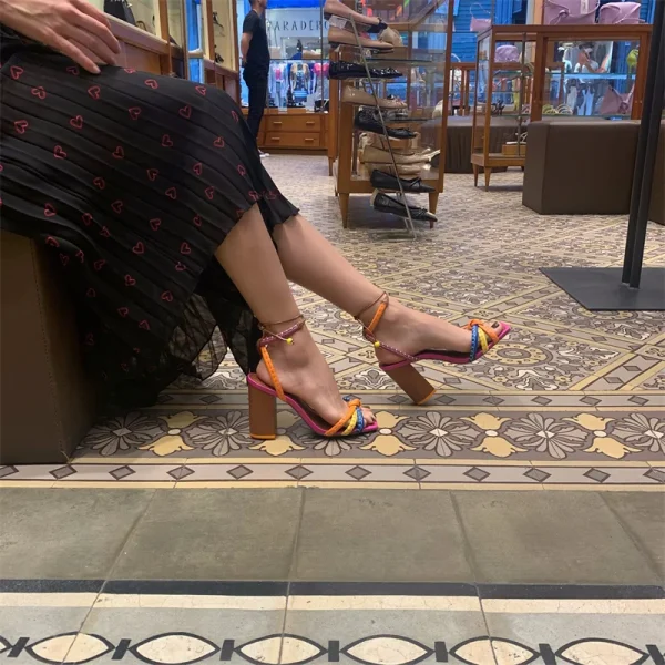 Luxury Blocking Designer Twist Woven Thick With High Heel Sandals - Image 4
