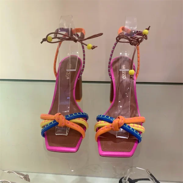 Luxury Blocking Designer Twist Woven Thick With High Heel Sandals - Image 8