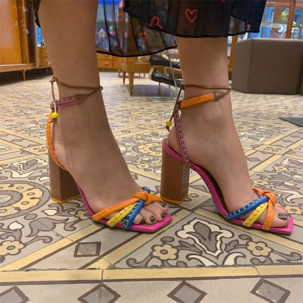Luxury Blocking Designer Twist Woven Thick With High Heel Sandals - Image 5