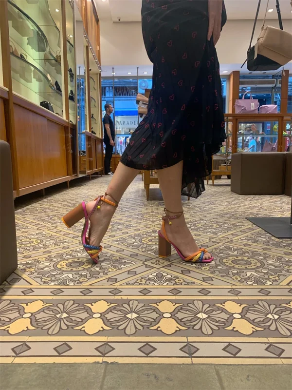 Luxury Blocking Designer Twist Woven Thick With High Heel Sandals - Image 6