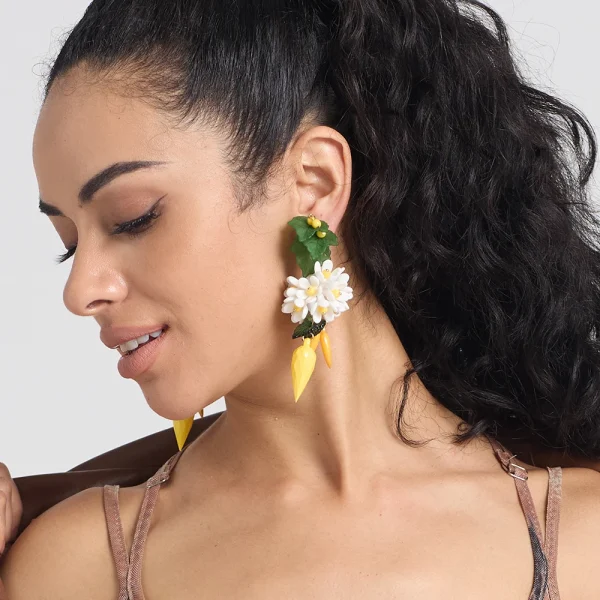 Luxury Bohemian Acrylic Flower Handmade Resin Holiday Drop Earrings - Image 3