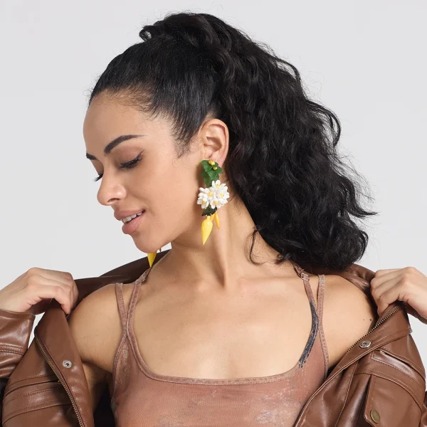 Luxury Bohemian Acrylic Flower Handmade Resin Holiday Drop Earrings - Image 2