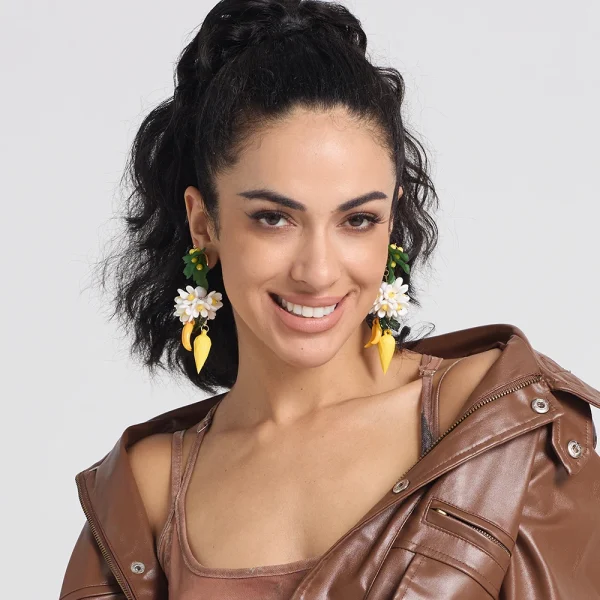 Luxury Bohemian Acrylic Flower Handmade Resin Holiday Drop Earrings - Image 4