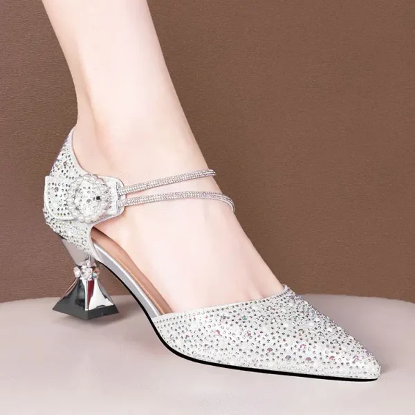 Luxury Breathable Rhinestones Designer Pointed Toe High Heels Sandals - Image 4
