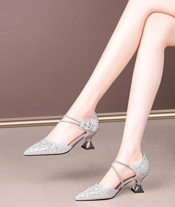 Luxury Breathable Rhinestones Designer Pointed Toe High Heels Sandals - Image 2