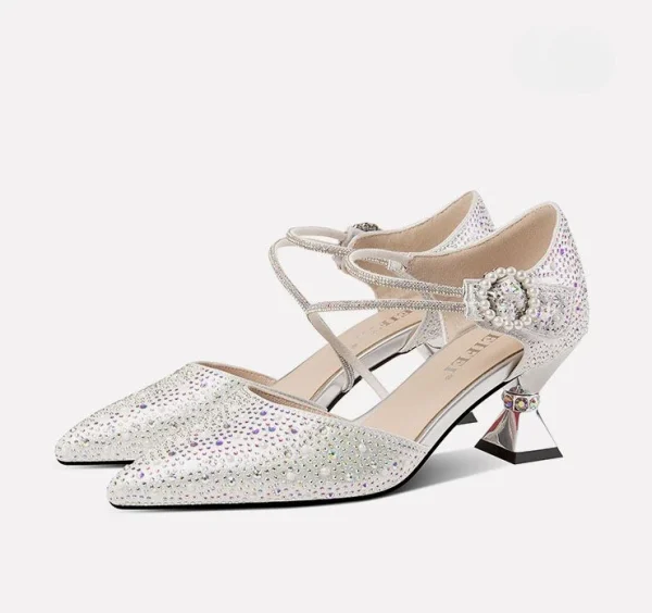 Luxury Breathable Rhinestones Designer Pointed Toe High Heels Sandals - Image 5