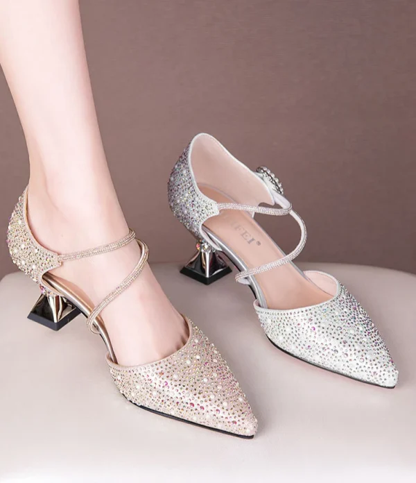 Luxury Breathable Rhinestones Designer Pointed Toe High Heels Sandals - Image 10