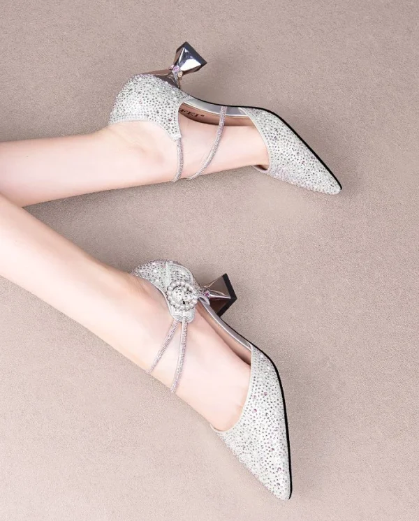 Luxury Breathable Rhinestones Designer Pointed Toe High Heels Sandals - Image 3