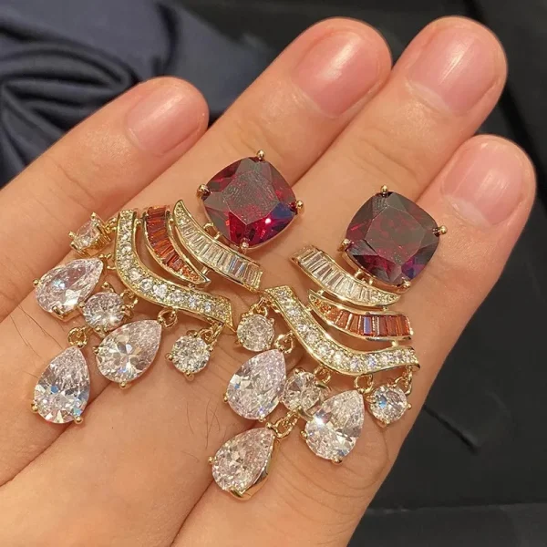 Luxury Copper Alloy Light Zircon Water Drop Tassel Metal Earrings - Image 2