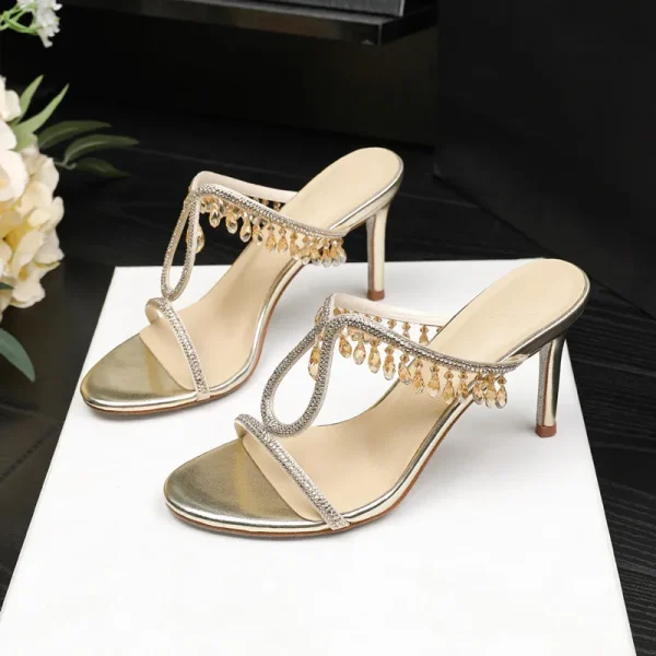 Luxury Crystal Rhinestones  Pendant Narrow Band High Heels Sandals - Image 7