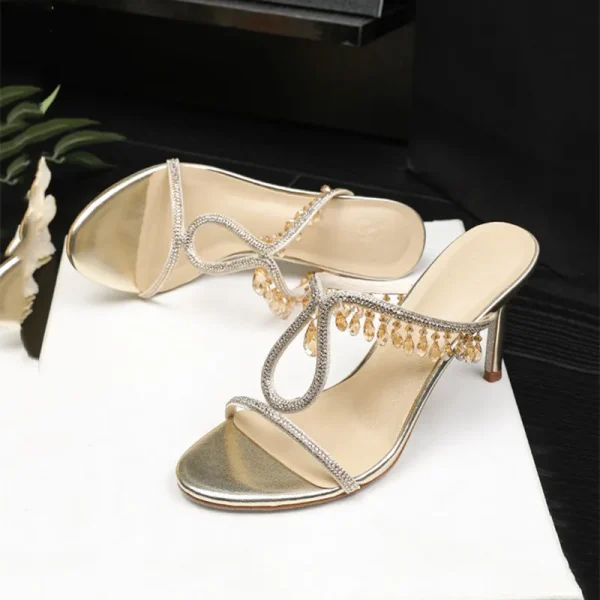 Luxury Crystal Rhinestones  Pendant Narrow Band High Heels Sandals - Image 8