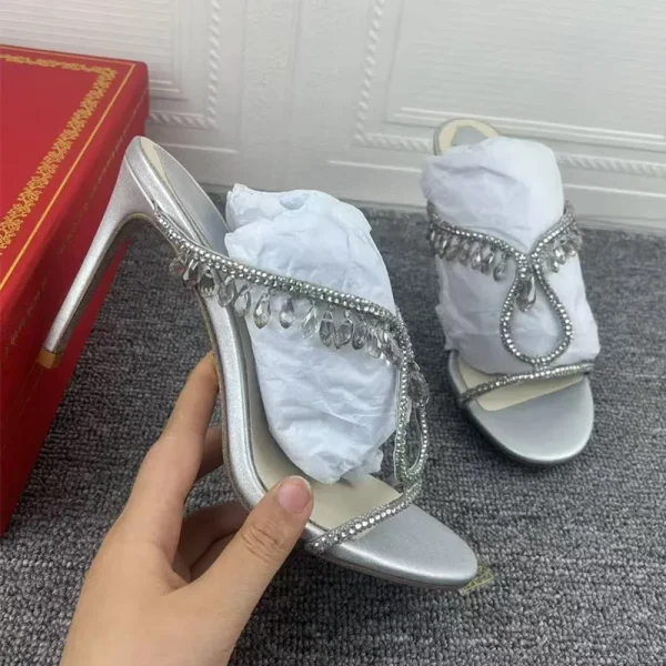 Luxury Crystal Rhinestones  Pendant Narrow Band High Heels Sandals - Image 9