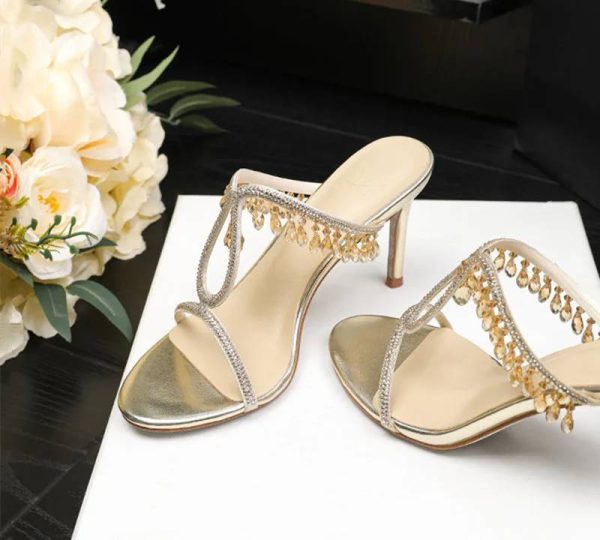Luxury Crystal Rhinestones  Pendant Narrow Band High Heels Sandals - Image 6