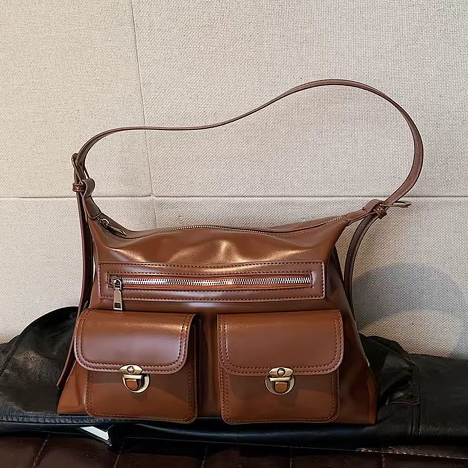 Luxury Designer Multi Pocket Daily Vintage Style Solid Color Shoulder Handbags - Image 5