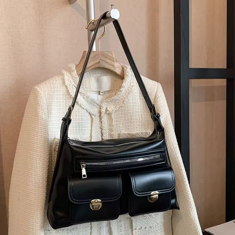 Luxury Designer Multi Pocket Daily Vintage Style Solid Color Shoulder Handbags - Image 4