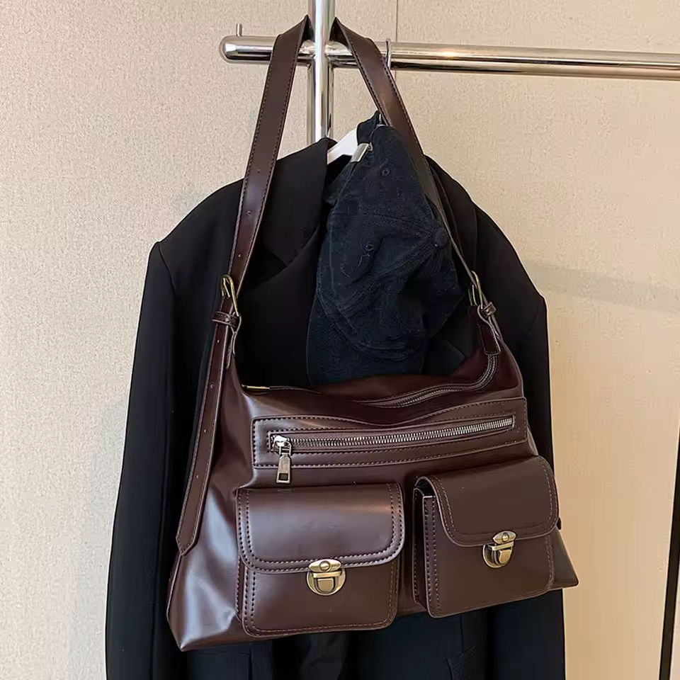 Luxury Designer Multi Pocket Daily Vintage Style Solid Color Shoulder Handbags - Image 3