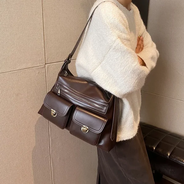 Luxury Designer Multi Pocket Daily Vintage Style Solid Color Shoulder Handbags