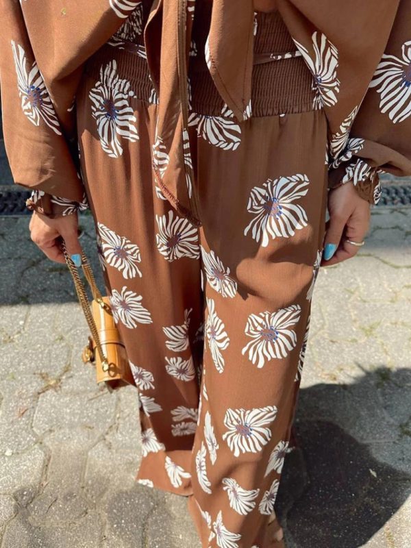 Luxury Fashion Loose Print Long Sleeve Shirt With High Waist Maxi 2 Pieces Set - Image 3