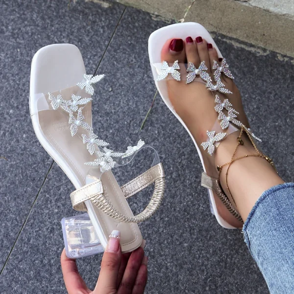 Luxury Flash Drill Transparent Square High Heels Modern Sandals - Image 18