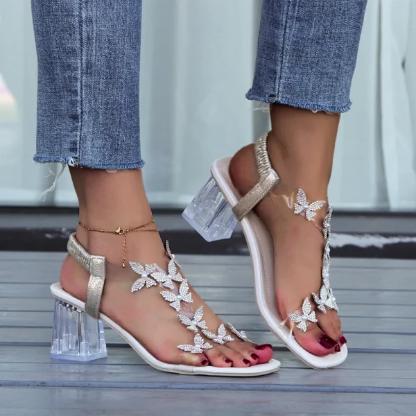 Luxury Flash Drill Transparent Square High Heels Modern Sandals - Image 17
