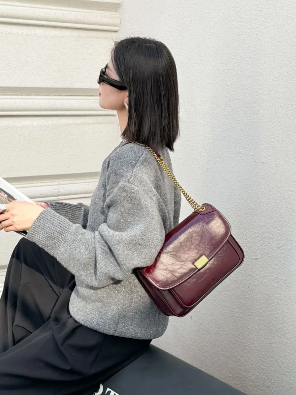 Luxury Genuine Cowhide Leather Satchel Tofu Small Square Shoulder Crossbody Bags - Image 8
