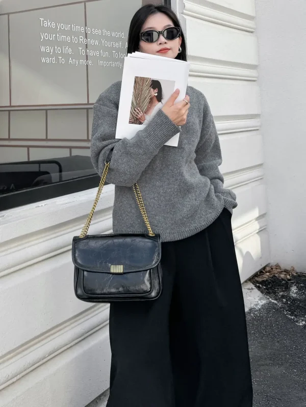 Luxury Genuine Cowhide Leather Satchel Tofu Small Square Shoulder Crossbody Bags - Image 4