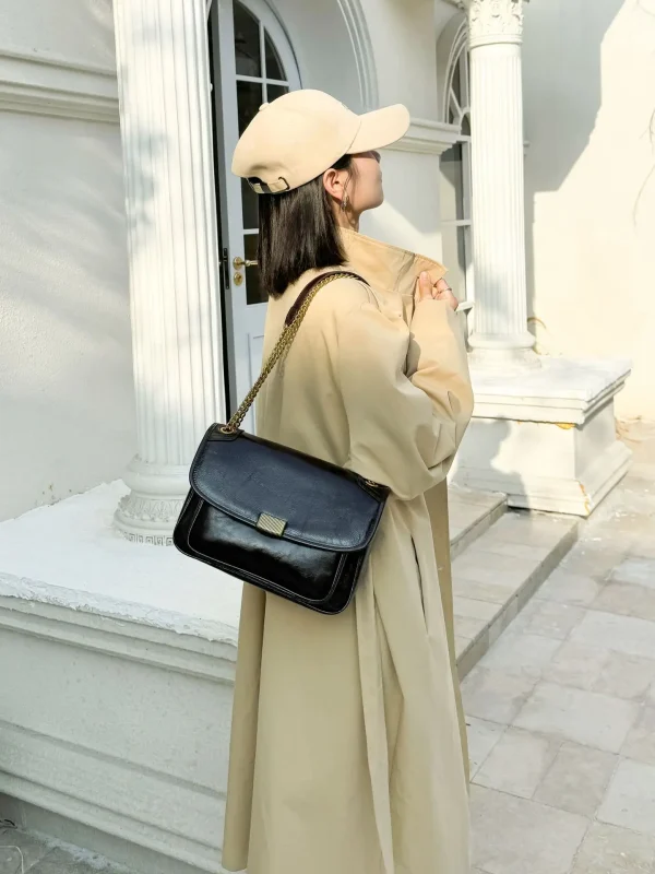 Luxury Genuine Cowhide Leather Satchel Tofu Small Square Shoulder Crossbody Bags - Image 3