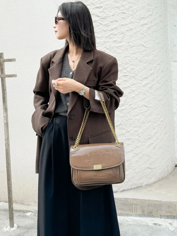 Luxury Genuine Cowhide Leather Satchel Tofu Small Square Shoulder Crossbody Bags - Image 11