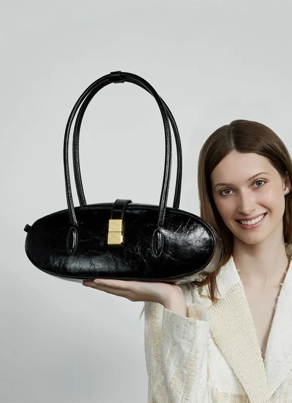 Luxury Genuine Leather Designer High Quality Cowhide Baguette Shoulder Bag