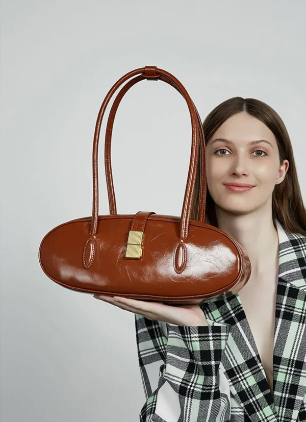 Luxury Genuine Leather Designer High Quality Cowhide Baguette Shoulder Bag - Image 11