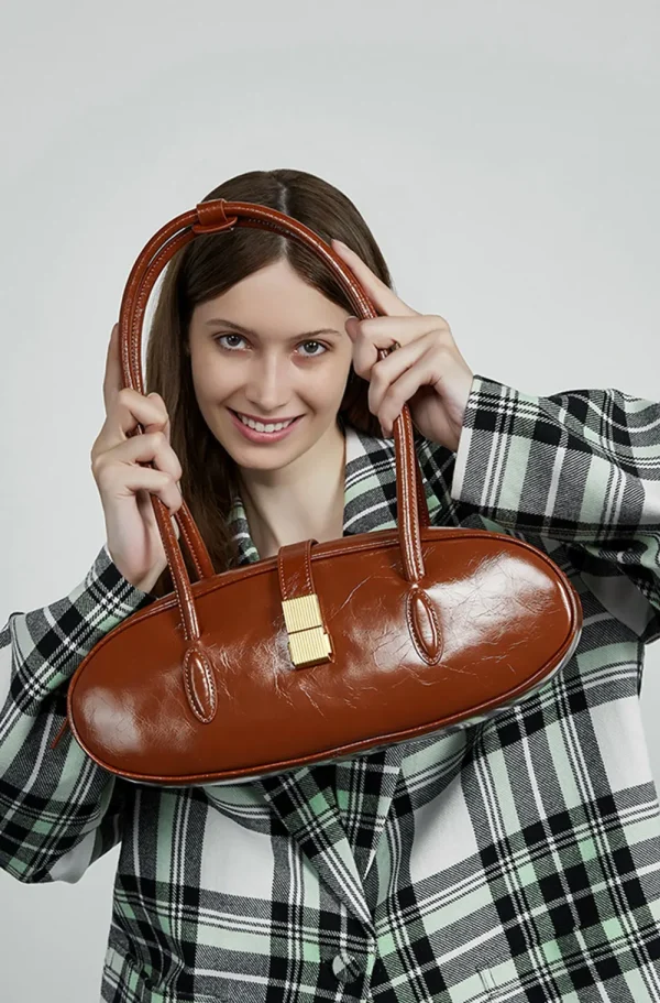 Luxury Genuine Leather Designer High Quality Cowhide Baguette Shoulder Bag - Image 8