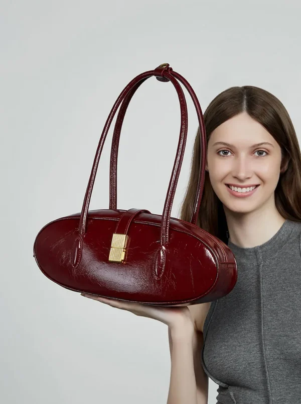 Luxury Genuine Leather Designer High Quality Cowhide Baguette Shoulder Bag - Image 4