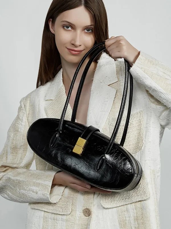 Luxury Genuine Leather Designer High Quality Cowhide Baguette Shoulder Bag - Image 3