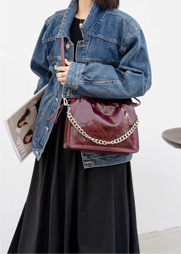 Luxury Genuine Leather Wrinkled Cowhide Designer Crossbody Shoulder Bag