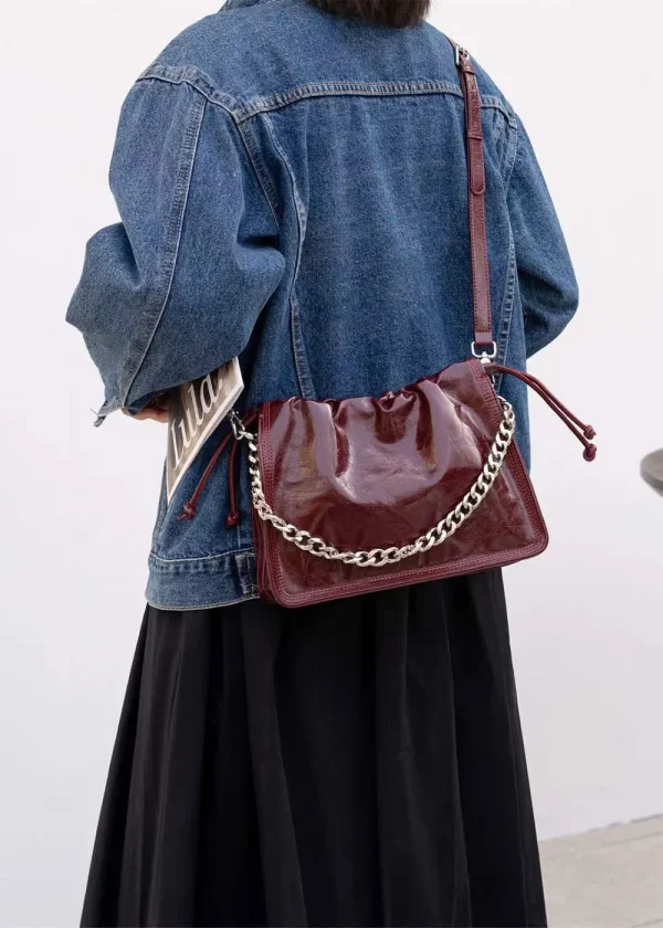 Luxury Genuine Leather Wrinkled Cowhide Designer Crossbody Shoulder Bag - Image 2