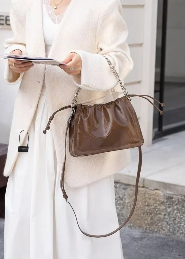 Luxury Genuine Leather Wrinkled Cowhide Designer Crossbody Shoulder Bag - Image 3