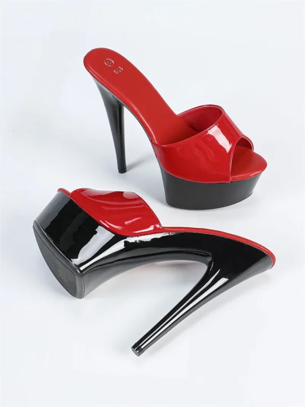 Luxury Lacquer Leather PVC Peep Toe Party Platform High Heels Sandal - Image 3