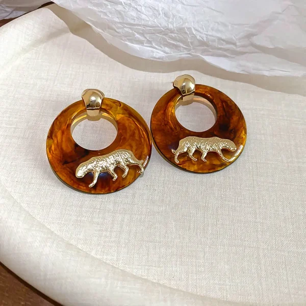Luxury Maillard Smudged Tiger Animal Resin Light  Geometric Push-back Stud Earrings - Image 6