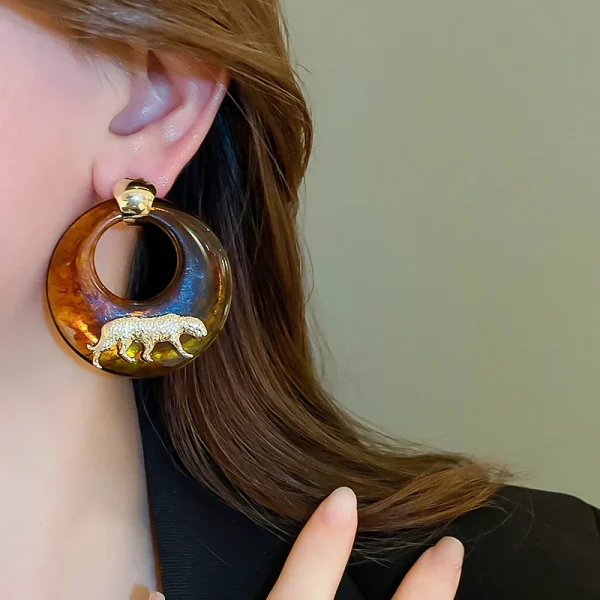 Luxury Maillard Smudged Tiger Animal Resin Light  Geometric Push-back Stud Earrings - Image 2