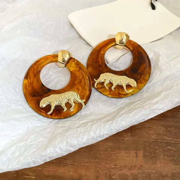 Luxury Maillard Smudged Tiger Animal Resin Light  Geometric Push-back Stud Earrings - Image 5