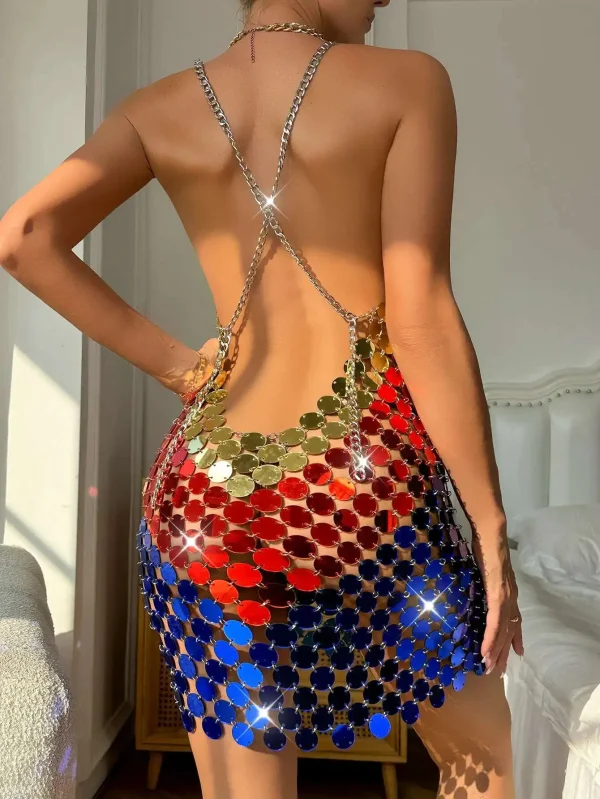 Luxury Metal Sequin Backless Club Birthday Party Evening Dresses - Image 5