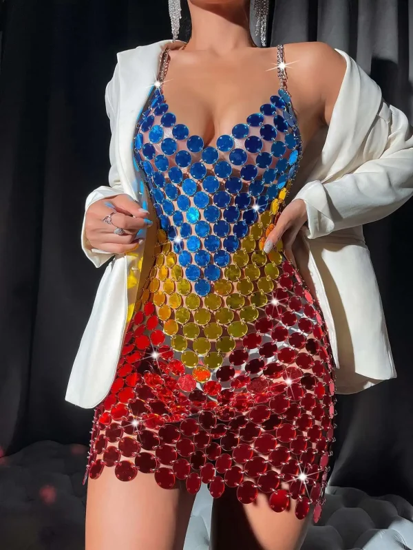 Luxury Metal Sequin Backless Club Birthday Party Evening Dresses - Image 7