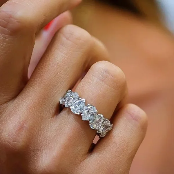 Luxury Pear Cut Single Row White Zircon Water Drop Promise Engagement Wedding Rings - Image 3