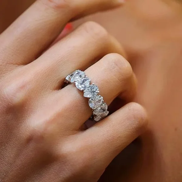 Luxury Pear Cut Single Row White Zircon Water Drop Promise Engagement Wedding Rings - Image 2