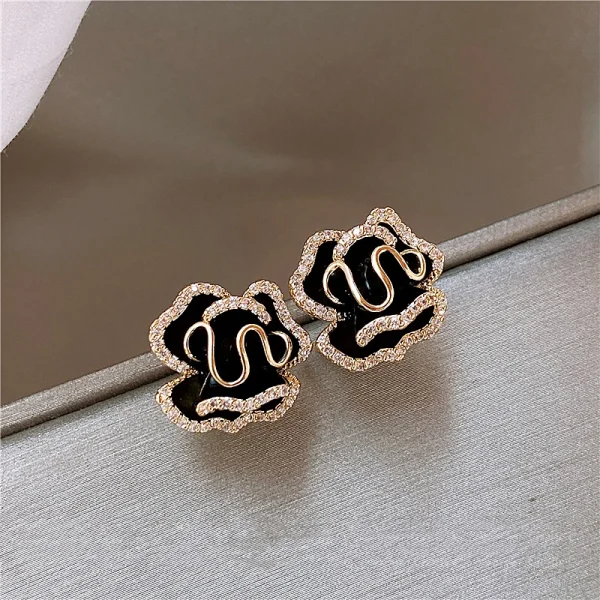 Luxury Plant Micro Set Zircon Exquisite Copper Alloy Camellia Flower Earrings - Image 3